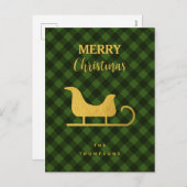クリスマスグリーンブラックバッファロープレイドサンタズレー シーズンポストカード (正面/裏面)