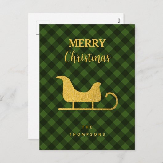 クリスマスグリーンブラックバッファロープレイドサンタズレー シーズンポストカード (正面/裏面)