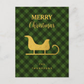 クリスマスグリーンブラックバッファロープレイドサンタズレー シーズンポストカード (正面)