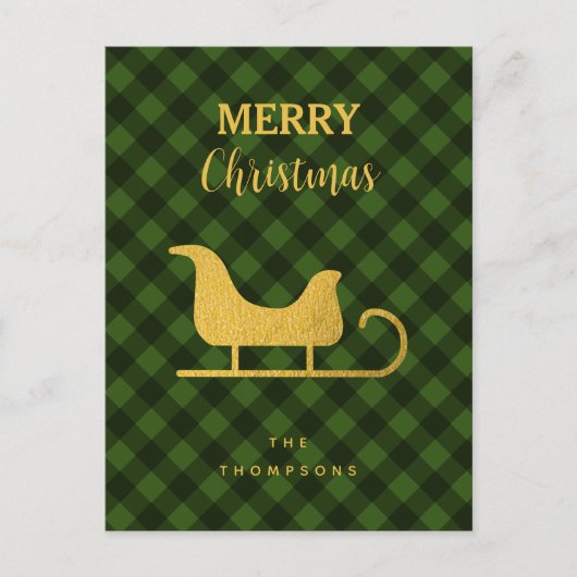 クリスマスグリーンブラックバッファロープレイドサンタズレー シーズンポストカード (正面)