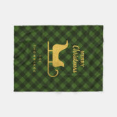 クリスマスグリーンブラックバッファロープレイドサンタズレー フリースブランケット (正面(横))