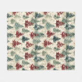 クリスマスグリーンブルゴーニュ水彩森林樹 フリースブランケット (正面(横))