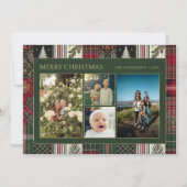 クリスマスグリーンプレイドファミリーフォトコラージュ シーズンカード (正面)