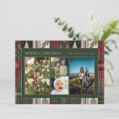クリスマスグリーンプレイドファミリーフォトコラージュ シーズンカード (スタンド正面)