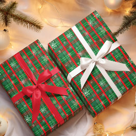 クリスマスグリーンプレイド雪 ラッピングペーパーシート