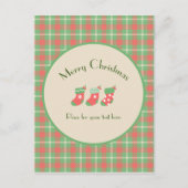 クリスマスグリーンベースのチェック柄 シーズンポストカード (正面)