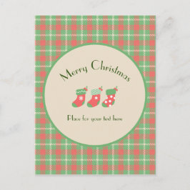 クリスマスグリーンベースのプレイド シーズンポストカード