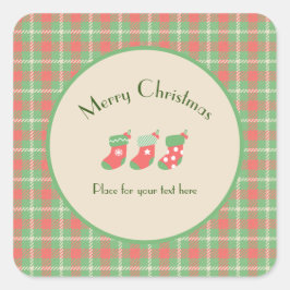 クリスマスグリーンベースのプレイド スクエアシール