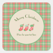 クリスマスグリーンベースのプレイド スクエアシール (正面)
