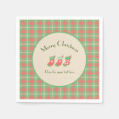 クリスマスグリーンベースのプレイド スタンダードカクテルナプキン (正面)