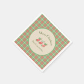 クリスマスグリーンベースのプレイド スタンダードカクテルナプキン (角)