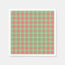 クリスマスグリーンベースのプレイド スタンダードカクテルナプキン