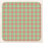 クリスマスグリーンベースのプレイド ペーパーコースター (正面)