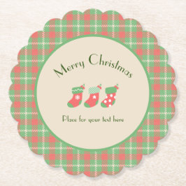 クリスマスグリーンベースのプレイド ペーパーコースター