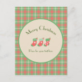 クリスマスグリーンベースのプレイド ポストカード (正面)