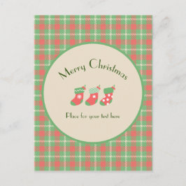 クリスマスグリーンベースのプレイド ポストカード