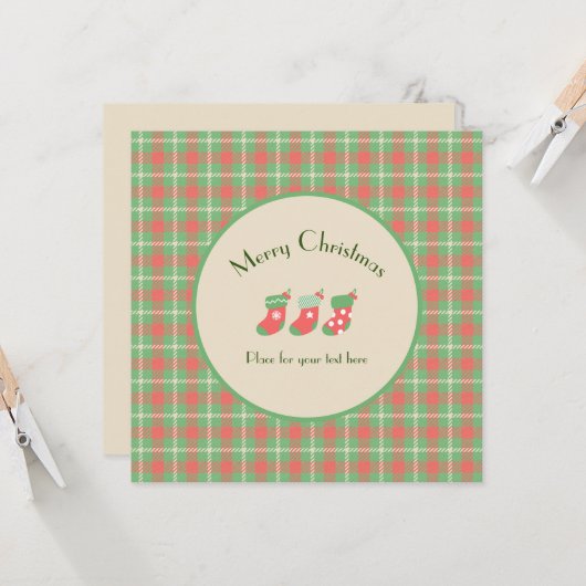 クリスマスグリーンベースのプレイド 招待状 (正面/裏面インサイチュ)