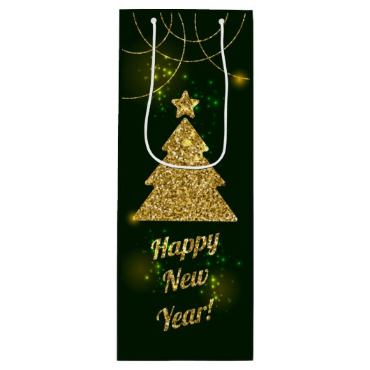 クリスマスグリーンホリデーグリッタースパークル ワインギフトバッグ (正面)