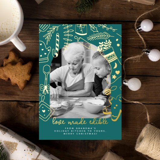 クリスマスグリーンホリデーベーキングフォイルホリデーカード 箔シーズンカード