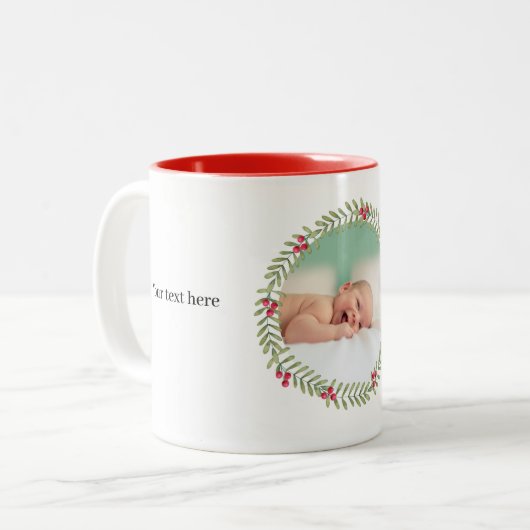 クリスマスグリーンホリデーリースフォトコーヒーマグ ツートーンマグカップ (正面左)