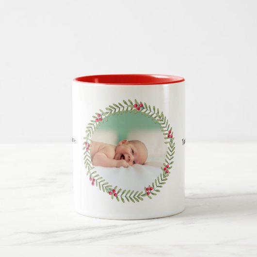 クリスマスグリーンホリデーリースフォトコーヒーマグ ツートーンマグカップ (中央)