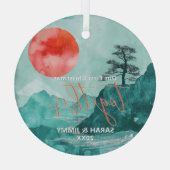 クリスマスグリーンマウンテンアドベンチャーアウトドアカップル ガラスオーナメント (裏面)