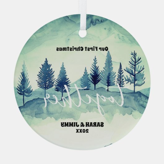 クリスマスグリーンマウンテンパインツリーアウトドアカップル ガラスオーナメント (裏面)