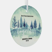 クリスマスグリーンマウンテンパインツリーアウトドアカップル ガラスオーナメント (正面右)
