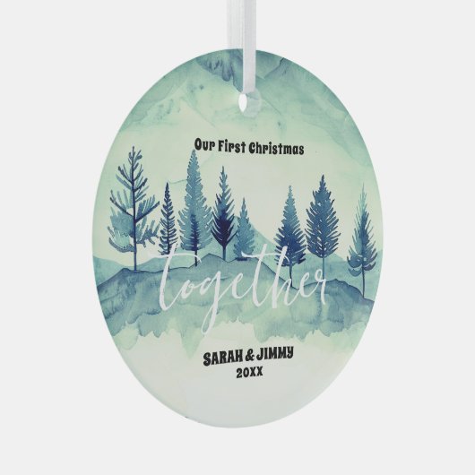 クリスマスグリーンマウンテンパインツリーアウトドアカップル ガラスオーナメント (正面右)