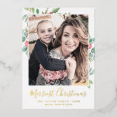 クリスマスグリーンメリーフォイルクリスマス写真 箔シーズンカード (正面)