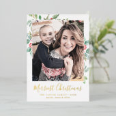 クリスマスグリーンメリーフォイルクリスマス写真 箔シーズンカード (立ち正面)