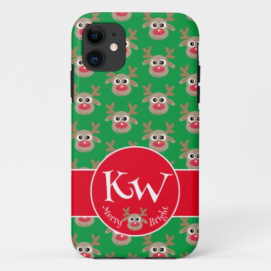 クリスマスグリーンモノグラムかわいいトナカイ模様 Case-Mate iPhoneケース (裏面)