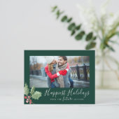 クリスマスグリーンリーで最も幸せな休日の日付を保存 シーズンポストカード (スタンド正面)