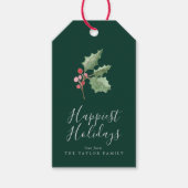 クリスマスグリーンリーで最も幸せな休日 |緑 ギフトタグ (正面)
