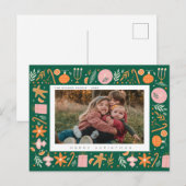 クリスマスグリーンリージョイファミリーホリデーフォト シーズンポストカード (正面/裏面)
