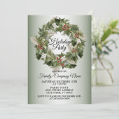 クリスマスグリーンリースエレガントホリデーズパーティー 招待状 (スタンド正面)