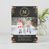 クリスマスグリーンリースモノグラム写真 シーズンカード (スタンド正面)