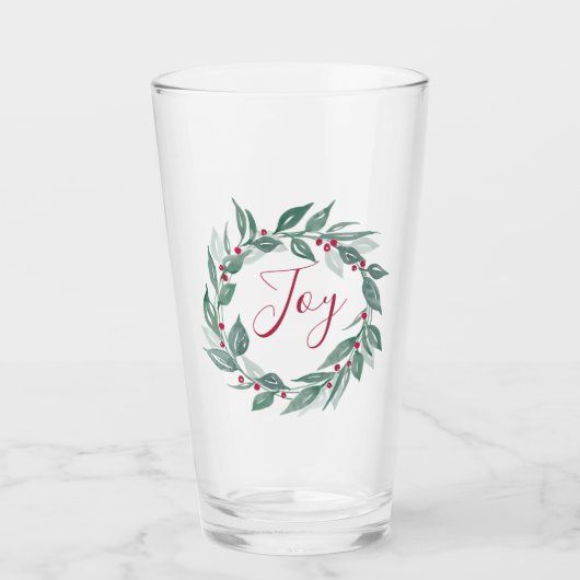 クリスマスグリーンリースレッドベリージョイ タンブラーグラス (正面)
