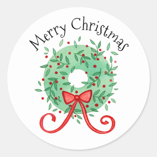 クリスマスグリーンリースレッドベリーズホリデー ラウンドシール (正面)