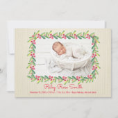 クリスマスグリーンリース写真誕生のお知らせ シーズンカード (正面)