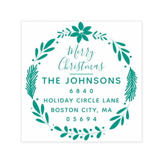 クリスマスグリーンリース差出人住所 セルフインキングスタンプ (デザイン)