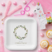 クリスマスグリーンリース ペーパープレート (パーティー)