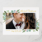 クリスマスグリーンリーフォイルクリスマス 箔シーズンポストカード (正面)