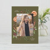 クリスマスグリーンリーフォトグリーンホリデーカード シーズンカード (スタンド正面)