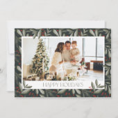 クリスマスグリーンリーフォトホリデーカード（横） 招待状 (正面)