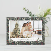 クリスマスグリーンリーフォトホリデーカード（横） 招待状 (スタンド正面)