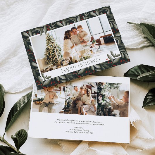 クリスマスグリーンリーフォトホリデーカード（横） 招待状