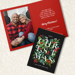 クリスマスグリーンリーベリーフォトカード カード