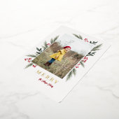 クリスマスグリーンリーベリーフレームの写真 箔シーズンカード (回転した状態)