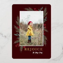 クリスマスグリーンリーベリーフレームの写真 箔シーズンカード